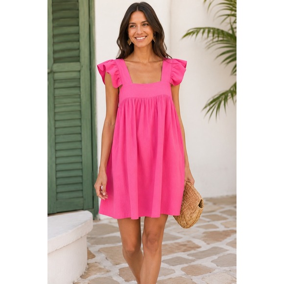 Tuckernuck Dresses & Skirts - Tuckernuck Pomander Place Camellia Hazel Flutter Sleeve Mini Dress Pink ($158) M
